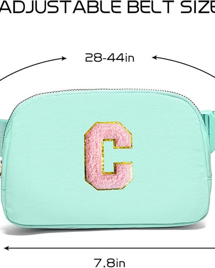 Gitus Belt Bag Fanny Pack Crossbody Bags with Initial Letter Patch Cute Stuff Birthday Gifts for Teenager Girls Trendy Preppy Stuff for Teen Girls Cool Stuff for Teens (Mint Green-C)