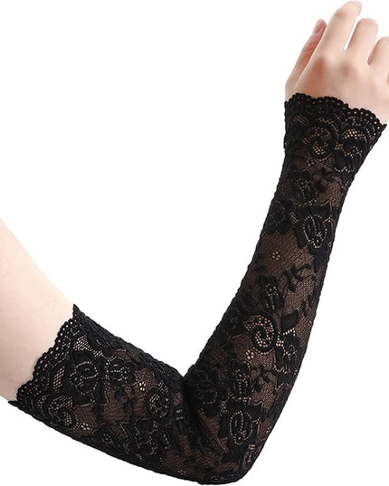 Women's Short Lace Gloves Fingerless for Driving Wedding Wrist Length Bridal Prom Gloves
