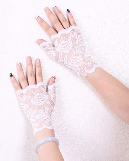 Women's Short Lace Gloves Fingerless for Driving Wedding Wrist Length Bridal Prom Gloves