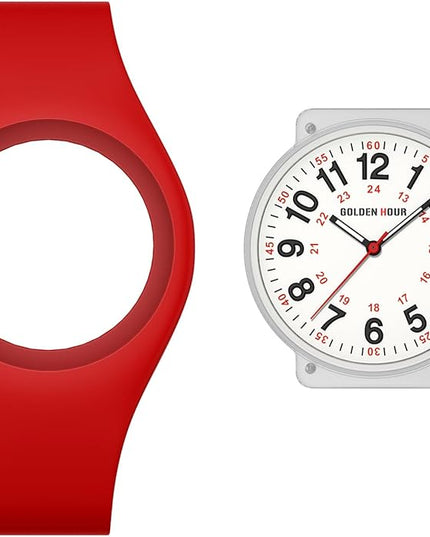 GOLDEN HOUR Waterproof Sports Analog Unisex Watches for Nurse Medical Professionals, Students - Military Time Glowing Easy to Read Dial, Jelly Silicone Strap