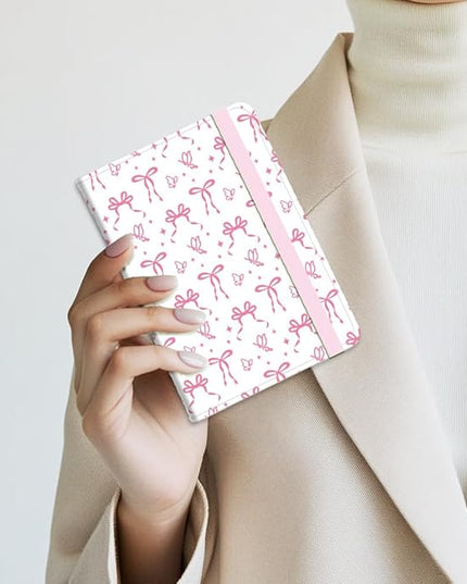 Pink Bow Ties Leather Passport Holder Cover Butteryfly Travel Wallet Passport Case with Credit Card Slots for Women Men Travelling Essentials for Flying