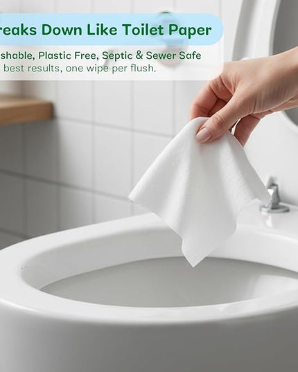 Flushable Wipes Travel Size, 99% Water Mini Wet Wipes for Sensitive Skin, Hypoallergenic & Unscented On The Go Pocket Wipes, 48 Count (8 Packs of 6)