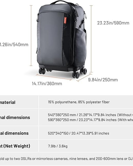 PGYTECH 2-in-1 Roller Camera Backpack, DSLR/SLR/Mirrorless Bag for Travel Photographers, Rolling Luggage with Tripod & Removable Modular & Rain Cover, Compatible with Canon, Nikon, Sony