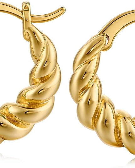 18K Gold Plated Chunky Hoop Earrings for Women Fashion Thick Gold Hoops Set Jewelry for Birthday Christmas Gifts