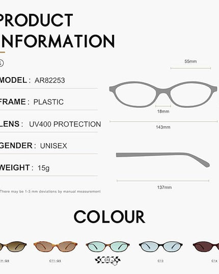 Retro Oval Cat Eye Sunglasses for Women Y2k Trendy Narrow Sunnies Designer Sun Glasses AR82253