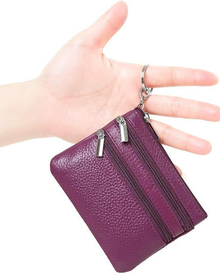 Women's Genuine Leather Coin Purse Mini Pouch Change Wallet with Keychain