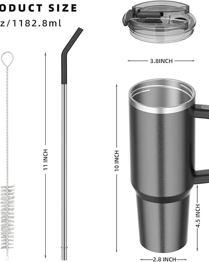 40 oz tumbler with handle and straw,Double Wall Vacuum Reusable Stainless Steel Insulated Water Bottle,With Leak Proof lid and Straw for Iced or Cold Beverages (Black)
