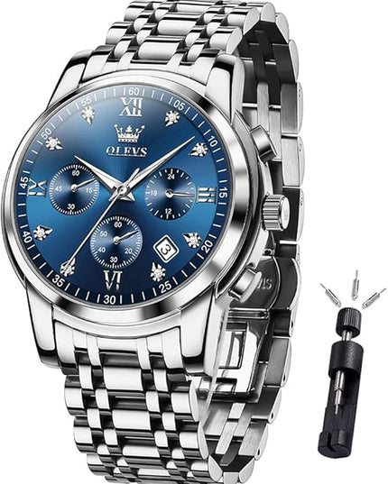OLEVS Men's Luxury Watch Waterproof Luminous Easy Read Chronograph Watches Full Gold/White Dail/Black Face with Calendar Wristwatch