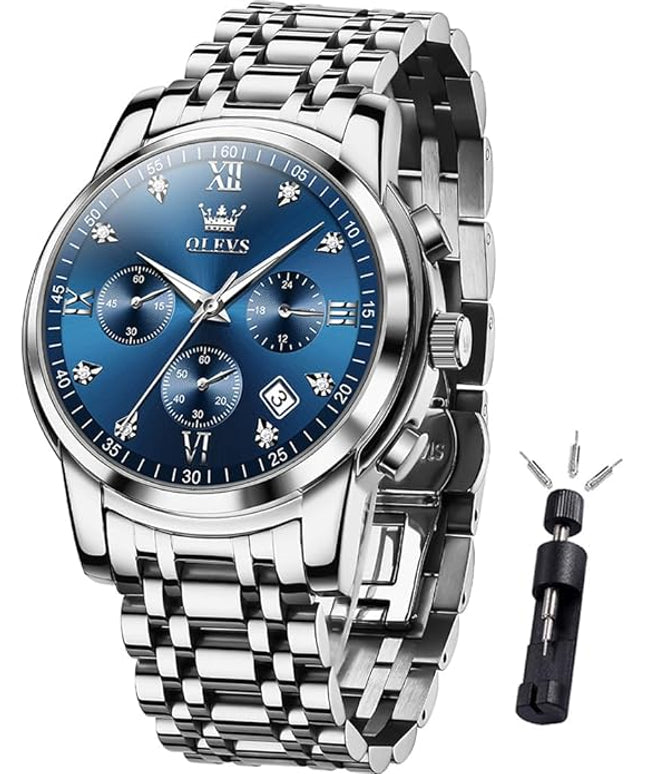 OLEVS Men's Luxury Watch Waterproof Luminous Easy Read Chronograph Watches Full Gold/White Dail/Black Face with Calendar Wristwatch