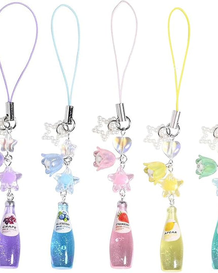 LIANXUE Crystal Bead Water Bottle Charm Pendant Keychain Star Flower Beaded Phone Lanyard Lightweight Backpack Pendant Keyring