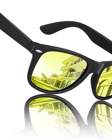 Sunier Polarized Sunglasses for Men and Women, Retro Square Matte Finish UV400 Protection Shades for Driving, Fishing