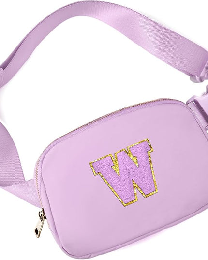 Gitus Gifts for 8 9 10 11 12 Year Old Girls Belt Bag Fanny Pack Crossbody Bags with Initial Letter Patch Cute Stuff Birthday Gifts for Teen Girls Women Personalized Trend Stuff (Lavender-W)