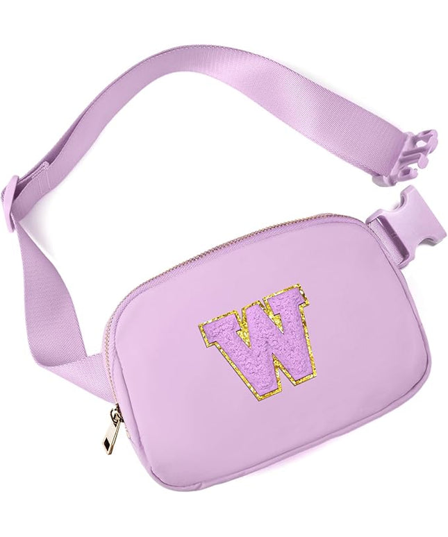 Gitus Gifts for 8 9 10 11 12 Year Old Girls Belt Bag Fanny Pack Crossbody Bags with Initial Letter Patch Cute Stuff Birthday Gifts for Teen Girls Women Personalized Trend Stuff (Lavender-W)