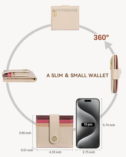 BOSTANTEN Slim Wallet for Women Small RFID Blocking Credit Card Holder Leather Bifold Wallets with Zipper Coin Pocket Rainbow Pink