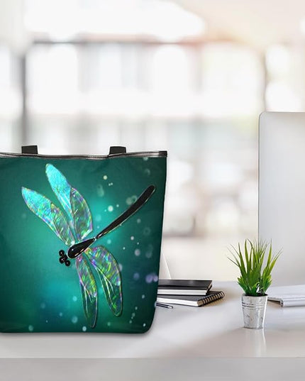 Dragonfly Cute Canvas Tote Bags, Eco Friendly Reusable Grocery Shopping Bags for Beach, Books, Women & Girls With Zipper Inner Pocket