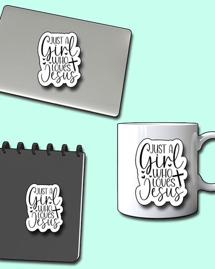 (3Pcs) Just A Girl Who Loves Jesus Sticker Christian Gifts Decorate Books Laptop Phone Water Bottles Kindles Stickers Tumbler Sticker Waterproof Vinyl Decorate 2,6 x 3 Inch