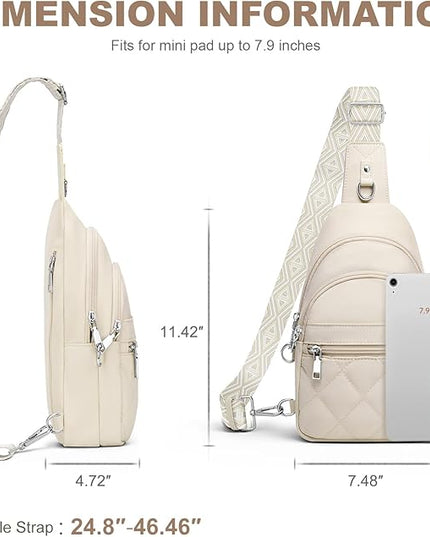 Sling Bag for Women, Anti-Theft RFID Crossbody Bag Nylon Sling Purse for Travel, Puffy Small backpack for Daily Hiking Sports White