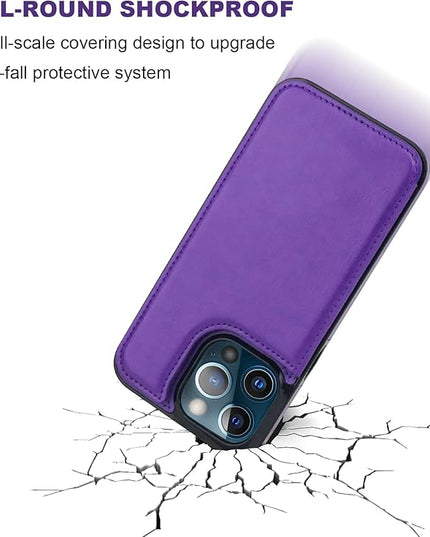 ONETOP Compatible with iPhone 13 Pro Max Wallet Case with Card Holder,PU Leather Kickstand Card Slots Case, Double Magnetic Clasp and Durable Shockproof Cover 6.7 Inch(Purple)