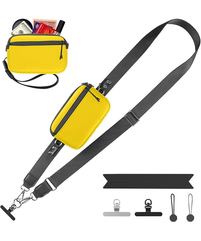 Clip and Go Strap for Phone with Wallet Crossbody, Adjustable Phone Lanyard with Detachable RFID Wristlet Wallet & Ultra-Thin 360° Rotatable Metal Tabs for All Smartphones (Yellow)
