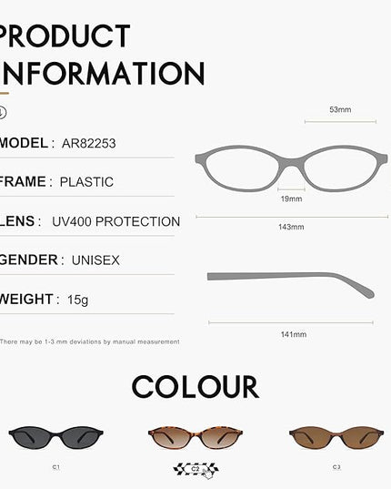 Retro Oval Cat Eye Sunglasses for Women Y2k Trendy Narrow Sunnies Designer Sun Glasses AR82253