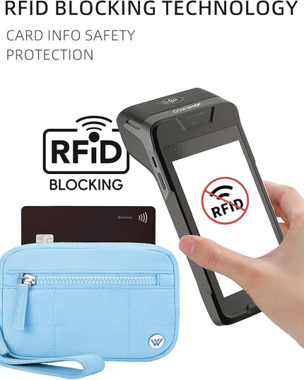 WESTBRONCO Wristlet Wallets for Women Nylon Quilted RFID Wallet with 3 Zipper Purse for Travel