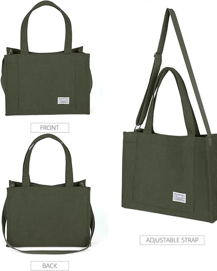 Valleycomfy Corduroy Tote Bag for Women Travel Crossbody Bag Purse Women Shoulder Bags Work Handbags Everyday Hobo Bag