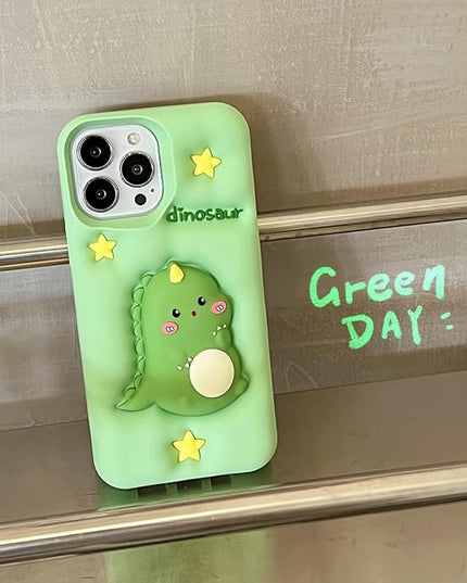 Dinosaur Case Compatible with iPhone 17 Pro,Cute 3D Cartoon Green Dinosaur Decompression Funny Kawaii Soft Silicone Gel Drop Protection Cover for Women Girls