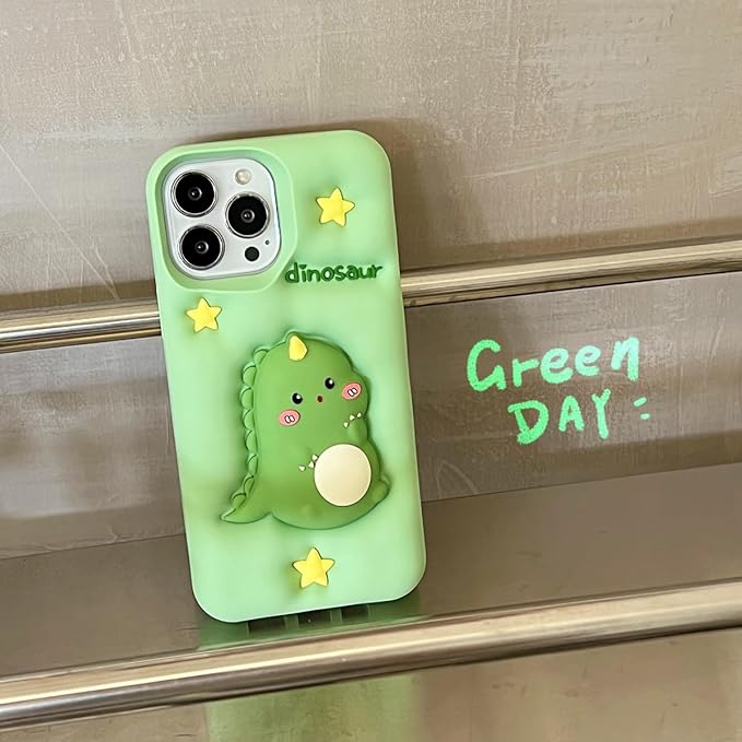 Dinosaur Case Compatible with iPhone 17,Cute 3D Cartoon Green Dinosaur Decompression Funny Kawaii Soft Silicone Gel Drop Protection Cover for Women Girls