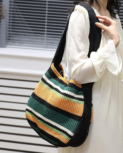 ENBEI Women's Crochet Tote Bag Knit Shoulder bag,Aesthetic Bag,Cute Eco-Friendly Tote for Travel,Daily Use,Gift Box Packaging