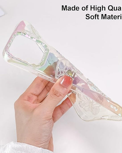 Cute Case for iPhone 13 Pro Case for Women Girls, with 3D Butterflies Pattern Design, Aesthetic Clear Iridescent Glitter Kawaii Girly Rainbow Protective Phone Cover