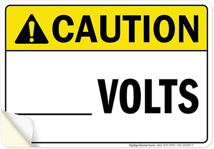 Caution Volts Sign, 10x7 Inches, 4 Mil Vinyl Decal Stickers Weather Resistant, Made in USA by My Sign Center