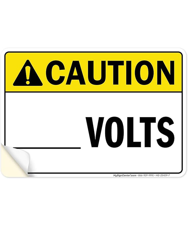 Caution Volts Sign, 10x7 Inches, 4 Mil Vinyl Decal Stickers Weather Resistant, Made in USA by My Sign Center