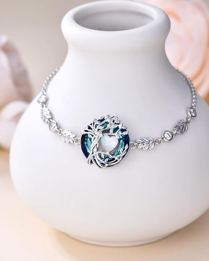 TOUPOP Tree of Life Birthstone Bracelet 925 Sterling Silver Family Tree Austrian Crystal Jewelry Anniversary Birthday Christmas Gifts for Women Wife Girlfriend Her