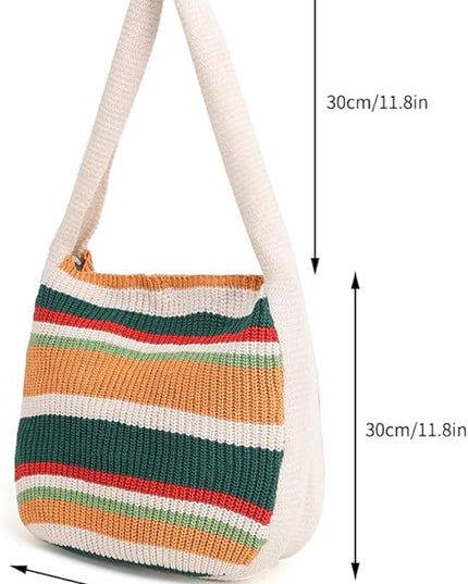 ENBEI Women's Crochet Tote Bag Knit Shoulder bag,Aesthetic Bag,Cute Eco-Friendly Tote for Travel,Daily Use,Gift Box Packaging