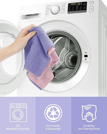 Fantasticlean Microfiber Cleaning Cloth Roll -150 Pack, Tear Away Microfiber Towels, 12" x 12", Reusable, Washable, Ultra Absorbent Dishcloth for All-Around Cleaning Supplies (Pink & Lavender)