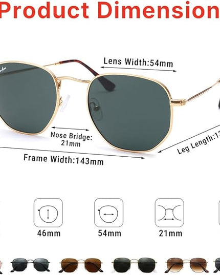 Pro Acme Small Square Sunglasses for Women Men 100% Real Glass Lens Hexagonal Frame
