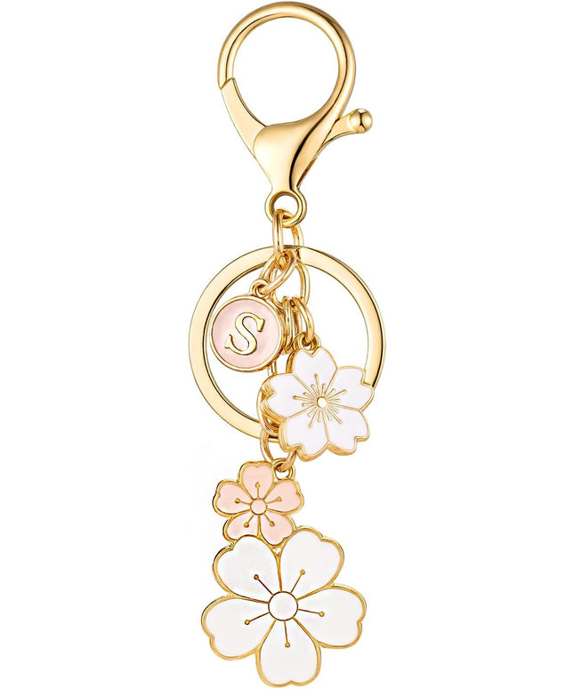 SELOVO Initial Keychain Flower Charms for Key Cute Pink Letter Keyring for Backpack