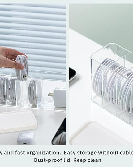 Charger Cable Cord Storage Organizer Box - 1 Pack With Lid - Easy Storage Without Cable Ties