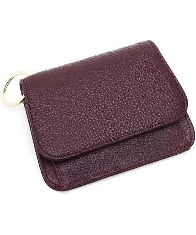 Mudono Small Wallet for Women RFID Blocking Genuine Leather Card Case Slim Tri-Fold Wallet with Zipper Pocket and Keychain