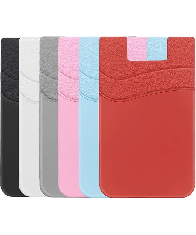 SS Card Holder for Phone Case - Silcone Stick On Credit Card Phone Wallet for Men & Women, Ultra-Thin & Portable, Compatible with iPhone/Android/Samsung Galaxy, Holds Cards & Cash, Hands-Free (6 pack)