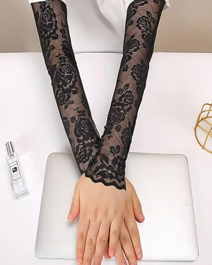Women's Short Lace Gloves Fingerless for Driving Wedding Wrist Length Bridal Prom Gloves