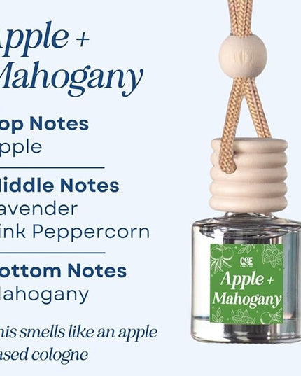 C&E Craft Co Hanging Car Air Freshener Diffuser 2 Pack, Long Lasting Fragrance Oil Car Freshener, Glass Bottle Auto Air Freshener, Made in USA (Apple + Mahogany)