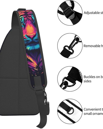 Animal Face Sling Bag Crossbody Bags Chest Bag Backpack for Travel Running and Hiking for Men Women Colorful Tiger