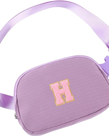 Glratn Initial Letter Patch Belt Bag Fanny Pack Crossbody Bag for Girls, Birthday Gifts for 4 5 6 7 8 9 10 11 12 13 Year Old Girls,Easter Purse Gifts for Teens Kids (Purple-H)