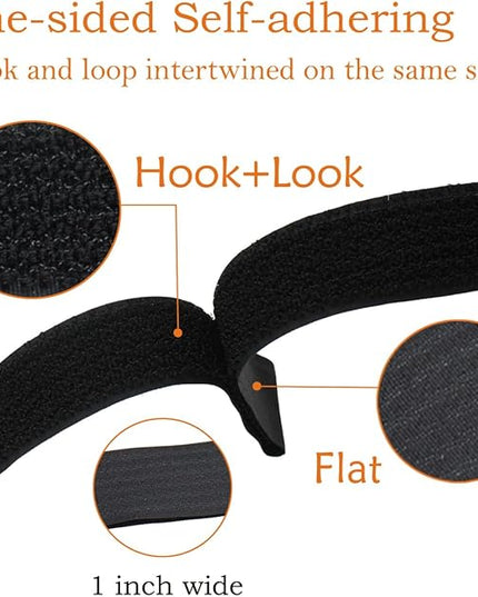 1"x20FT Hook and Loop Straps, with 30 Plastic Buckles, Adjustable Fastening Cable Straps, Cut-to-Length Cinch Strap, Reusable Nylon Securing Cord Ties for Organizer or Storage - Black
