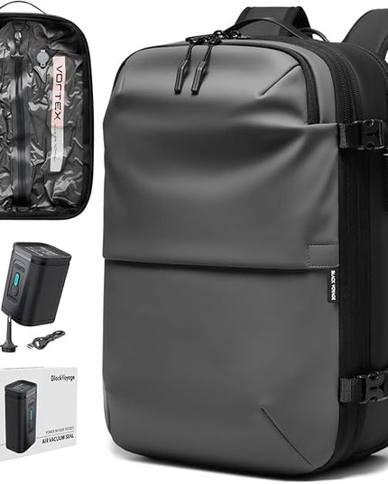 BlackVoyage Vortex Vacuum Seal Travel Backpack 60L Expandable Air Compression System Water Resistant TSA Lock Carry-On Suitcase Luggage Gray AERO - Vacuum Pump Included