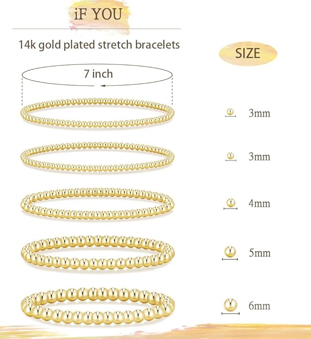 Gold Beaded Bracelets for Women, 14K Real Gold Plated Jewelry for Women Dainty Pearl Bead Bracelets Stack, Non Tarnish Trendy Stackable Ball Cross Stretch Bracelet Set Fashion Accessories Gifts