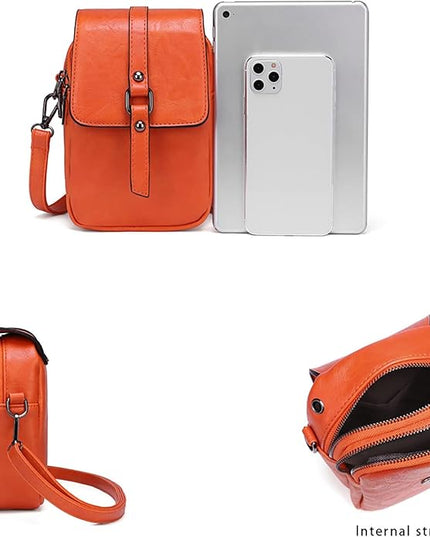 myfriday Vintage Crossbody Phone Bag for Women, Small PU Leather Shoulder Purse and Handbag with Tassel&Rivet Decoration