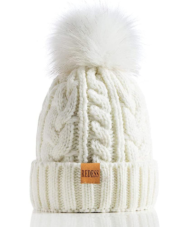REDESS Women Winter Pompom Beanie Hat with Warm Fleece Lined, Thick Slouchy Snow Knit Skull Ski Cap