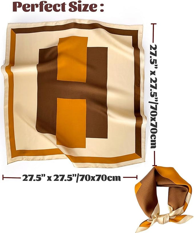 kcctoo 27.5" Mulberry Silk Feeling Head Scarf Women's Fashion Square Neck Satin Scarfs for Bag Hair Scarves Gift